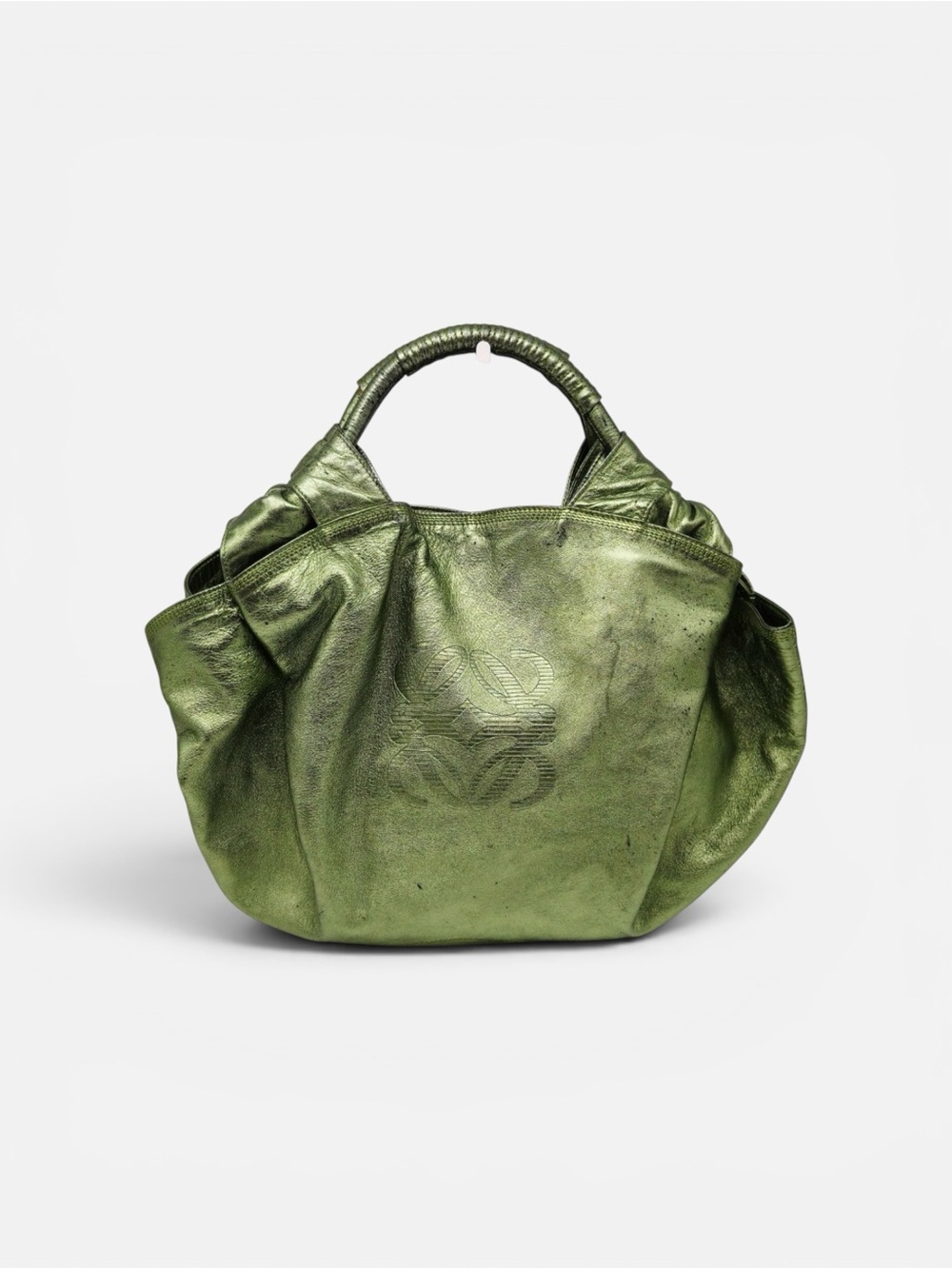 Loewe Metallic Green Soft Leather Shoulder Bag Large Slouchy Anagram Logo
